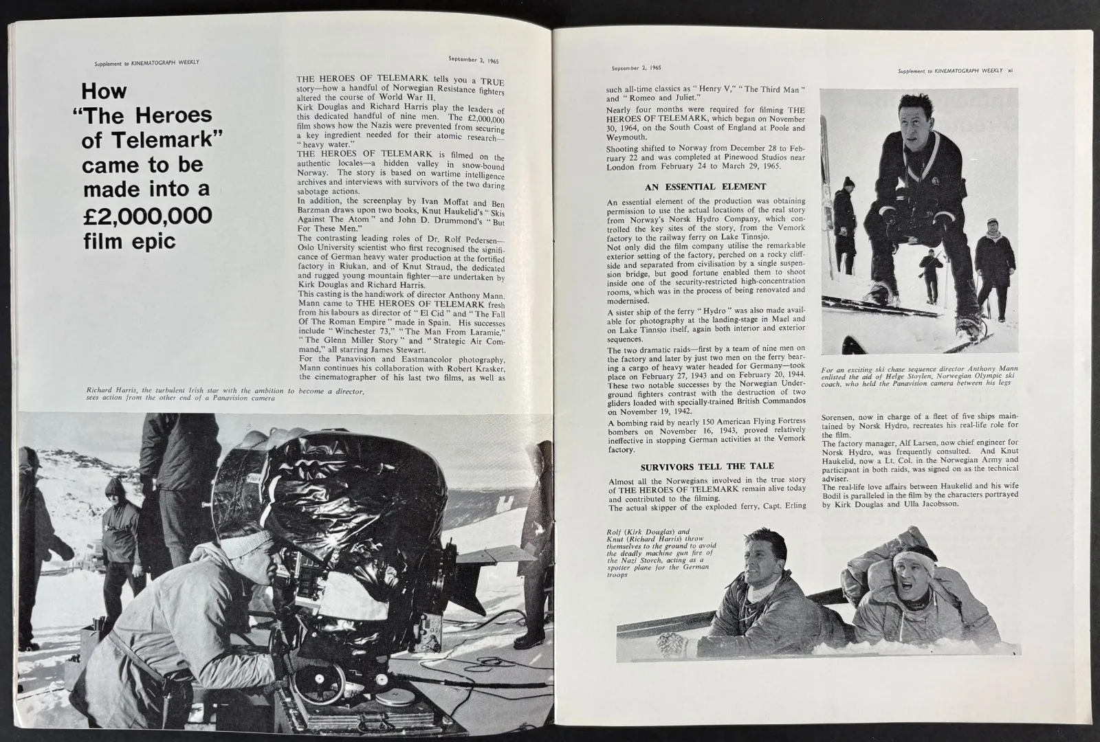 Heroes of Telemark ORIGINAL Kine Weekly Film Supplement Kirk Douglas Harris 1965, изображение 2