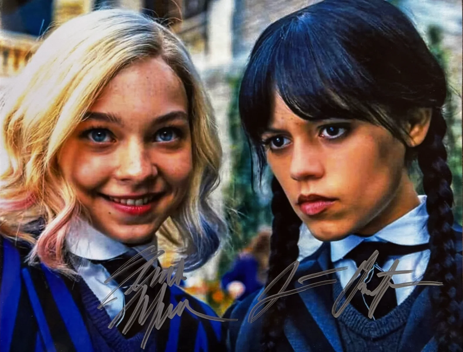 Jenna Ortega + Emma Myers — Jenna Ortaga + Emma Myers Wednesday Signed 8x10 Autograph Photo / + COA