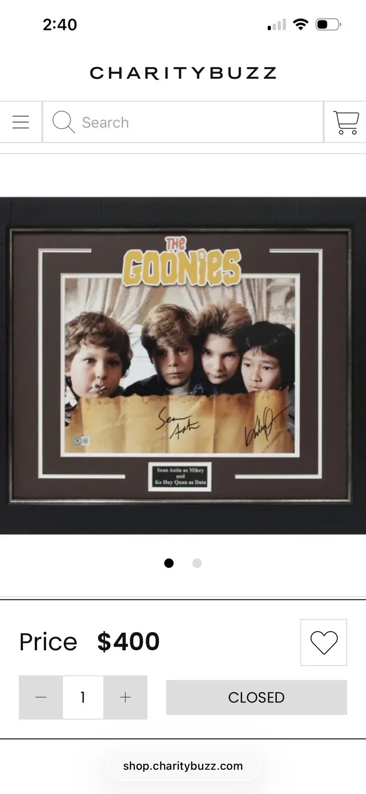 Sean Astin, Ke Huy Quan — The Goonies Framed Original Autographed Photo Signed by Sean Astin Ke Huy Quan