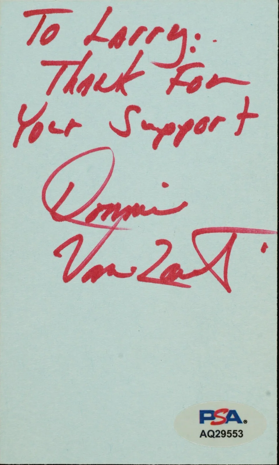 Donnie Van Zant — DONNIE VAN ZANT SIGNED AUTOGRAPHED INDEX CARD 38 SPECIAL TOUR DE FORCE PSA