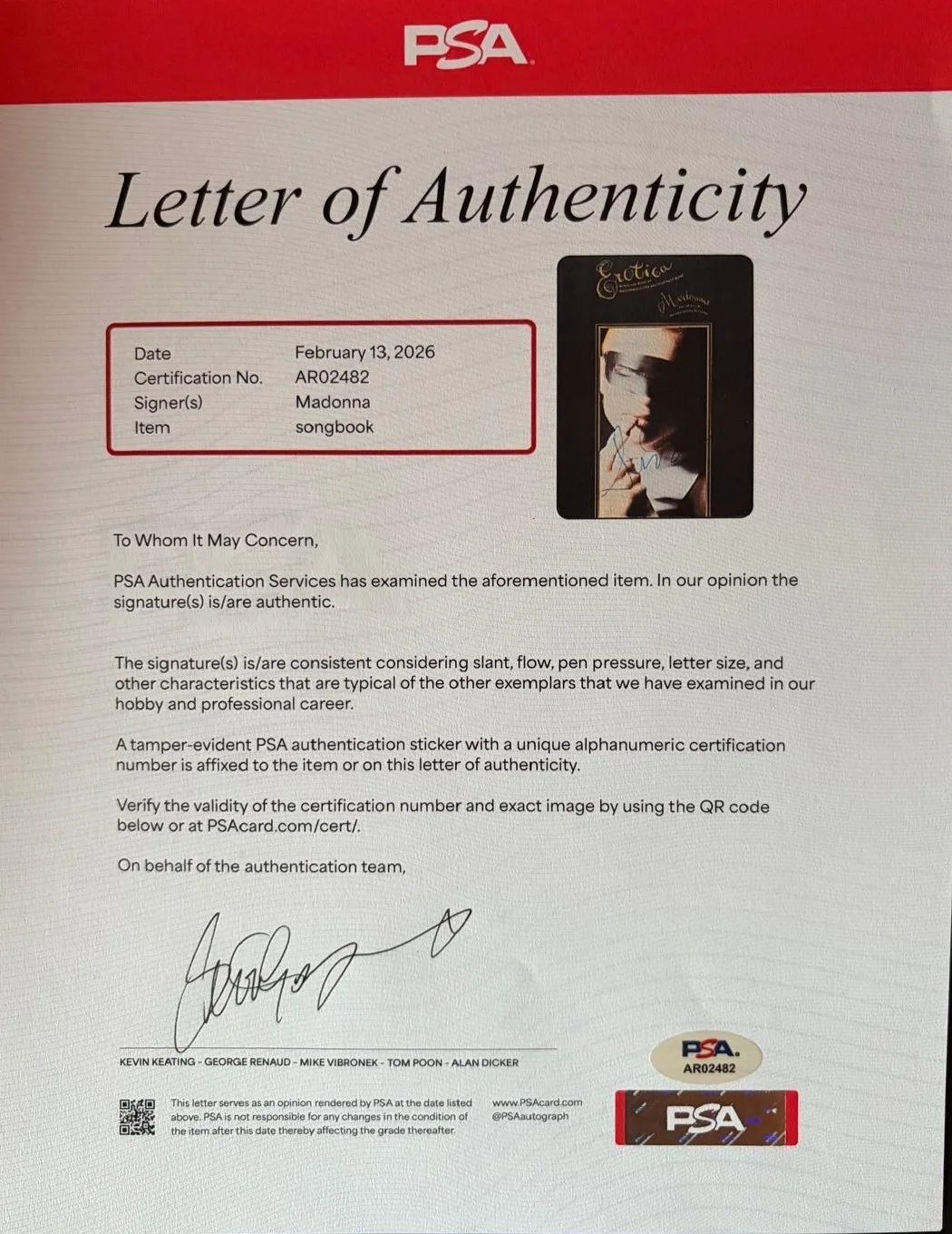Madonna — MADONNA SIGNED AUTOGRAPHED SONG BOOK EROTICA MUSIC VINTAGE RARE PSA LOA C, изображение 3