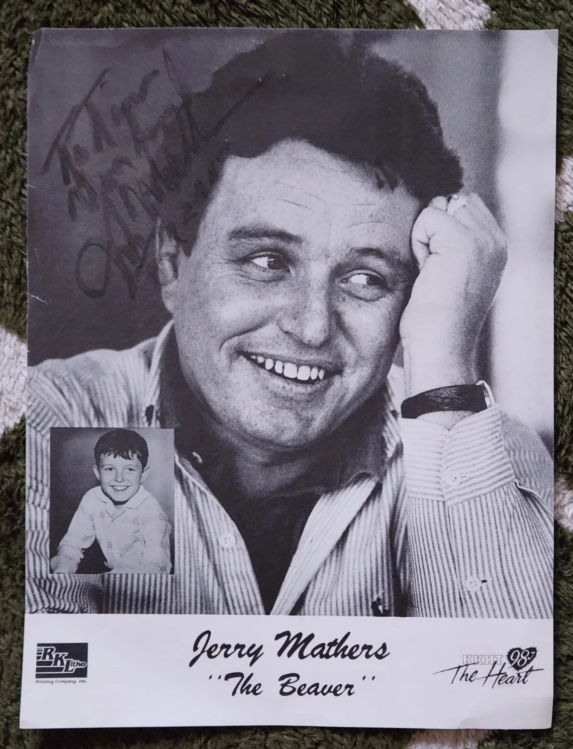 Jerry Mathers — Jerry Mathers Signed B&W LithoPrint KKHT 98.7 The Heart Actor Leave It To Beaver