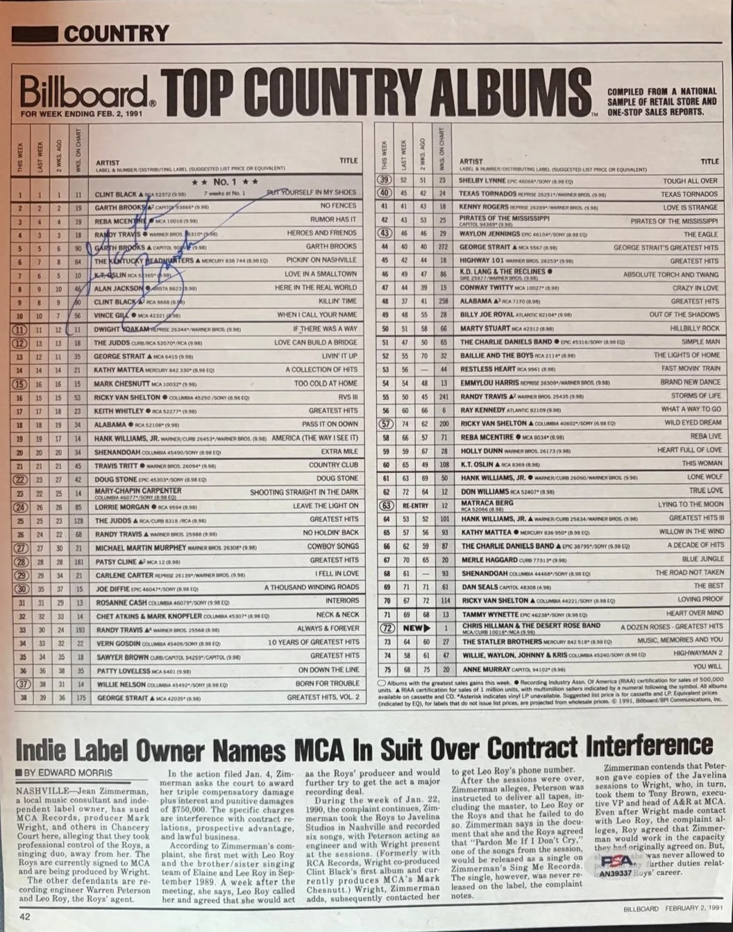 Garth Brooks — GARTH BROOKS SIGNED AUTOGRAPH 11X14 MAGAZINE PAGE BILLBOARD COUNTRY LEGEND PSA P