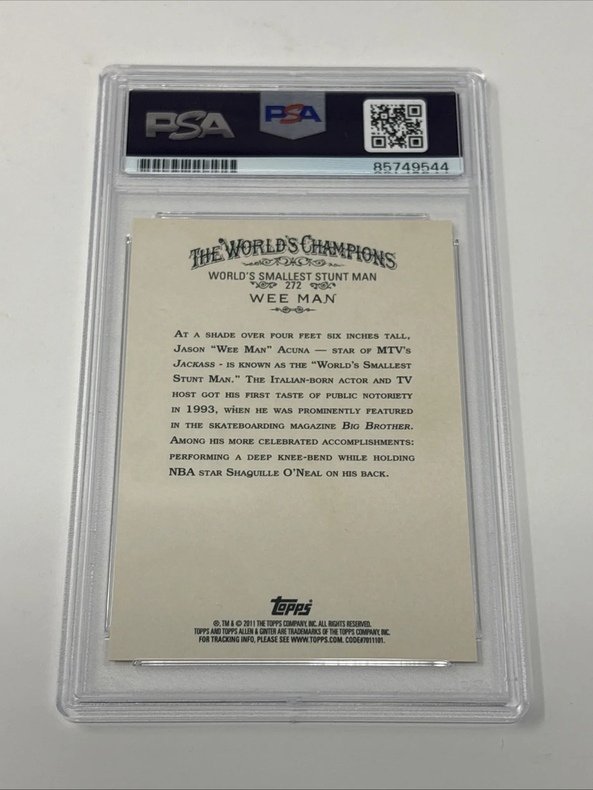Wee Man — Wee Man IP Signed Allen & Ginter Card PSA DNA Coa Slab Autographed Jason Acuna, изображение 3