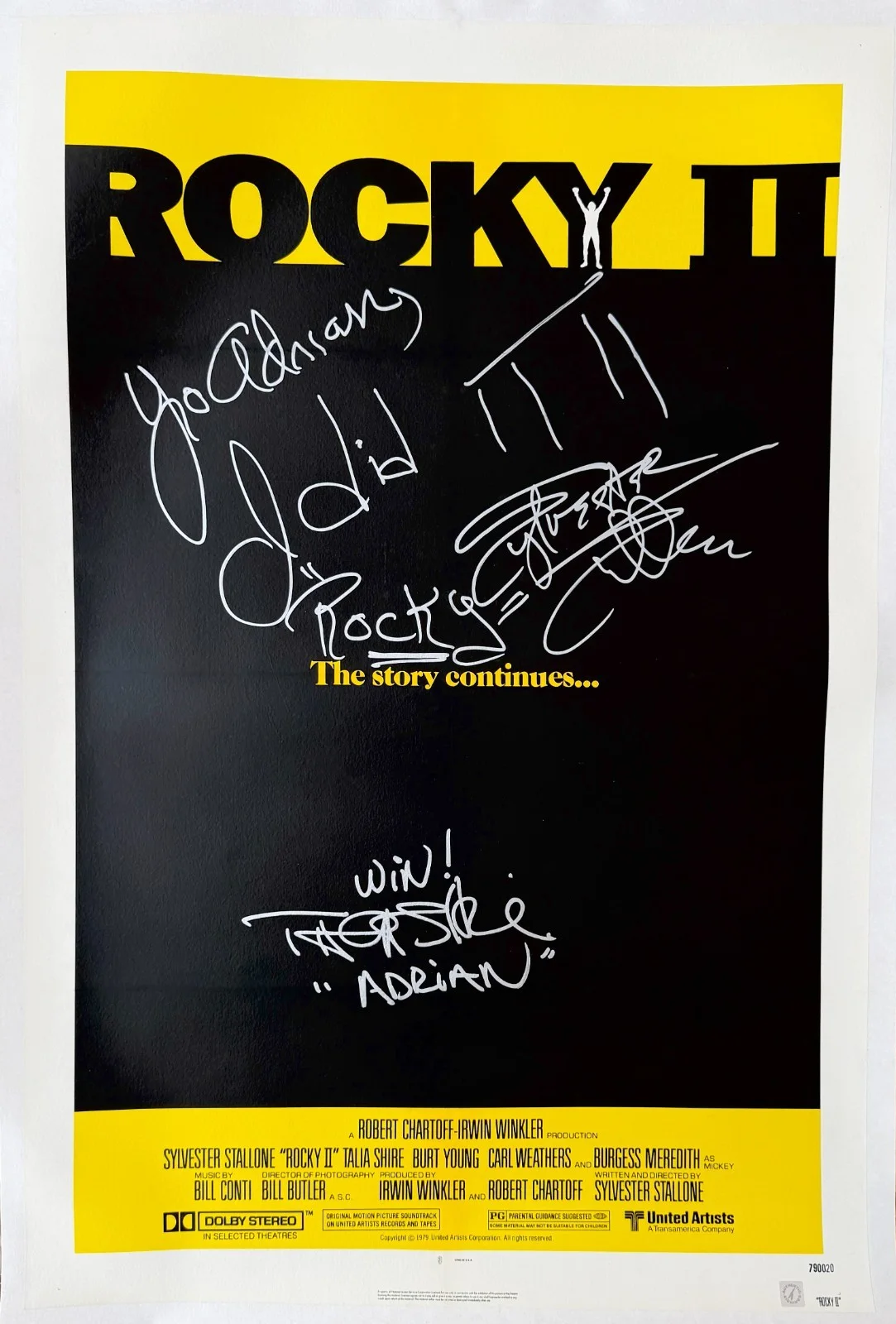 Sylvester Stallone and Cast — Sylvester Stallone "YO ADRIAN" & Shire Autographed ROCKY II Poster ASI Proof