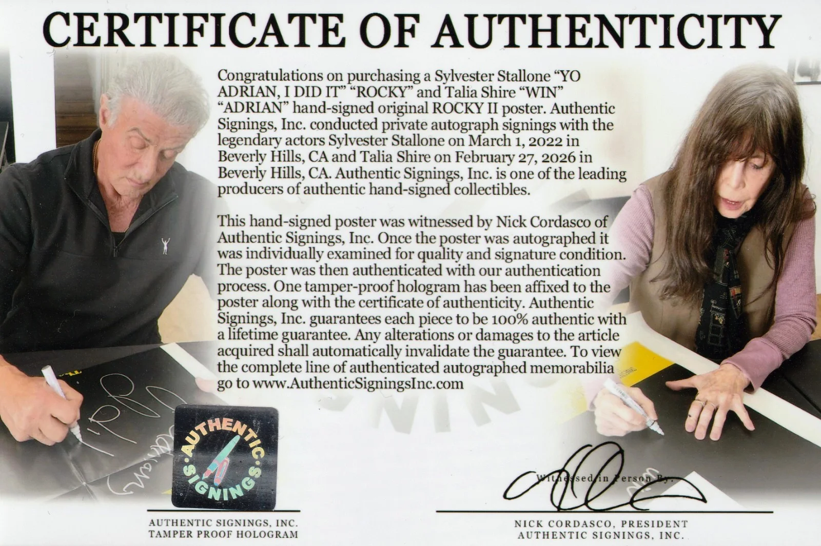 Sylvester Stallone, Cast — Sylvester Stallone "YO ADRIAN" & Shire Autographed ROCKY II Poster ASI Proof, изображение 2