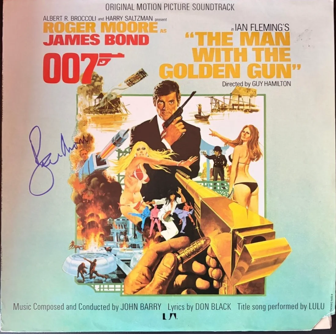 Roger Moore — ROGER MOORE SIGNED VINYL ALBUM JAMES BOND 007 RARE VINTAGE SIGNATURE GUN PSA LOA