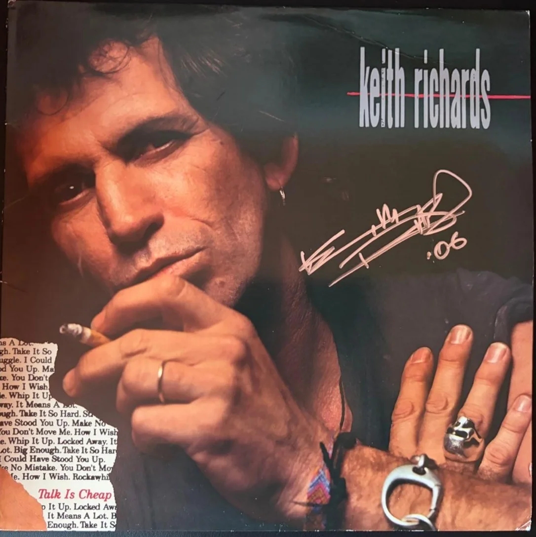Keith Richards — KEITH RICHARDS SIGNED AUTOGRAPHED ALBUM ROLLING STONES JAGGER TALK IS CHEAP PSA