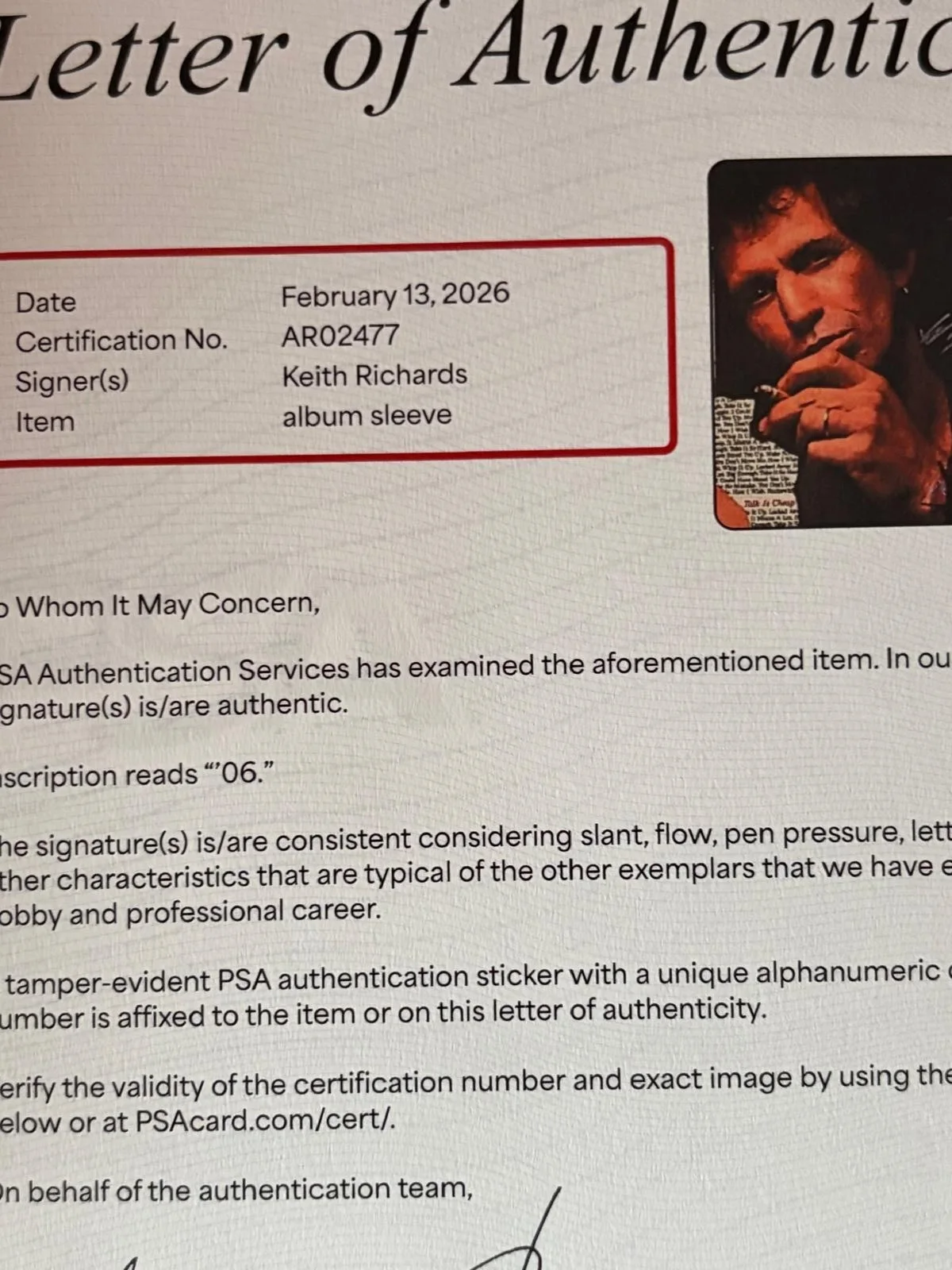 Keith Richards — KEITH RICHARDS SIGNED AUTOGRAPHED ALBUM ROLLING STONES JAGGER TALK IS CHEAP PSA, image 5