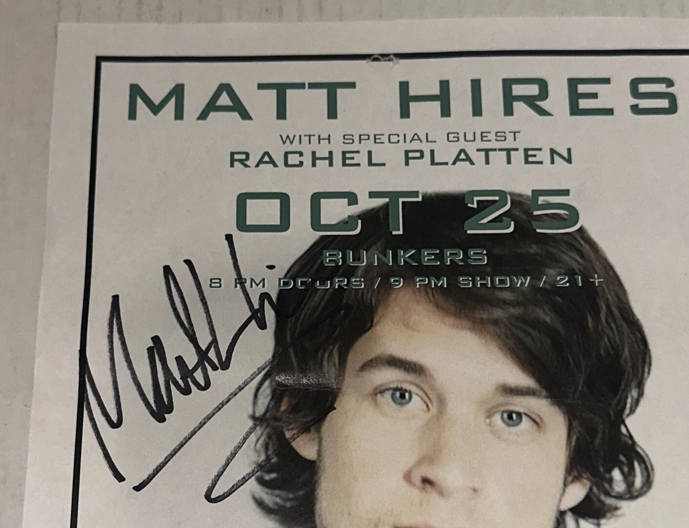 Matt Hires Autographed October Bunkers Music Venue Signed Paper Poster Photo, изображение 2