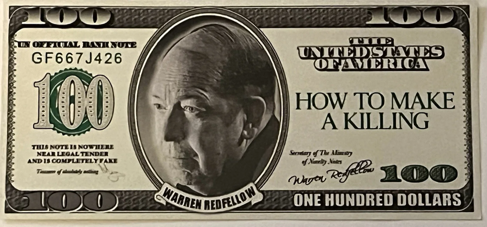 HOW TO MAKE A KILLING FILM FLYER+100 DOLLAR NOTE+FLYER-GLEN POWELL-ED HARRIS, image 4