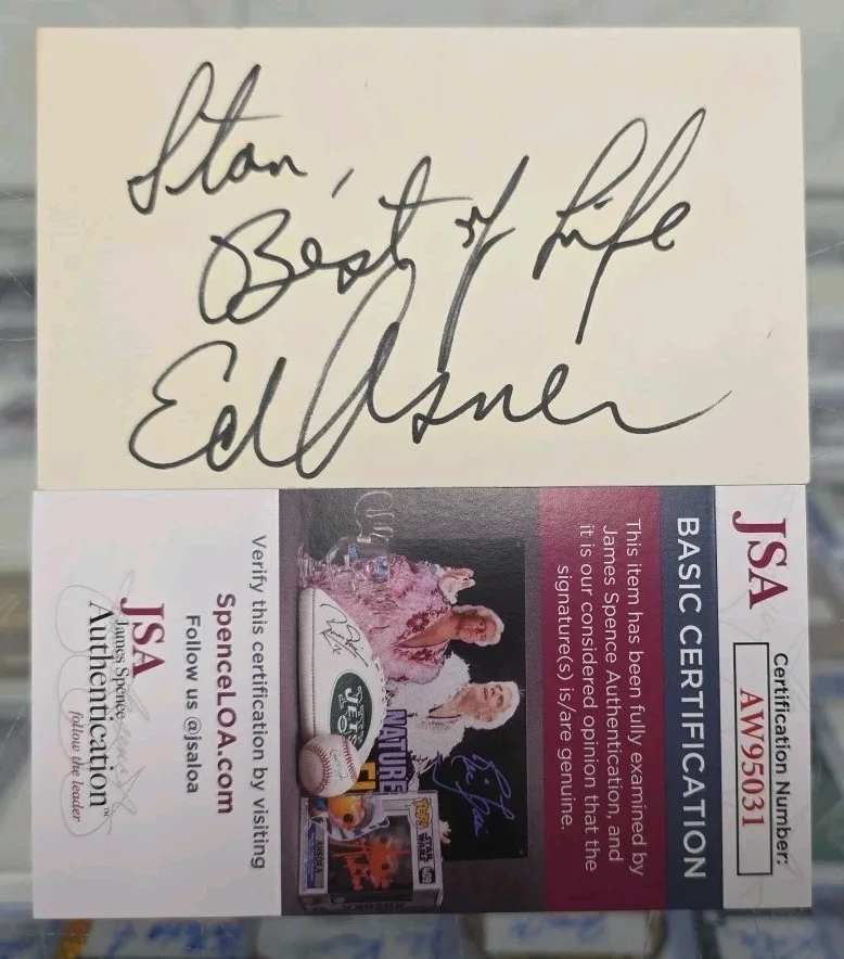 Ed Asner — Ed Asner Signed Index Card JSA Cert - Insc Stan Best Of Life "Elf" Santa Claus, image 4
