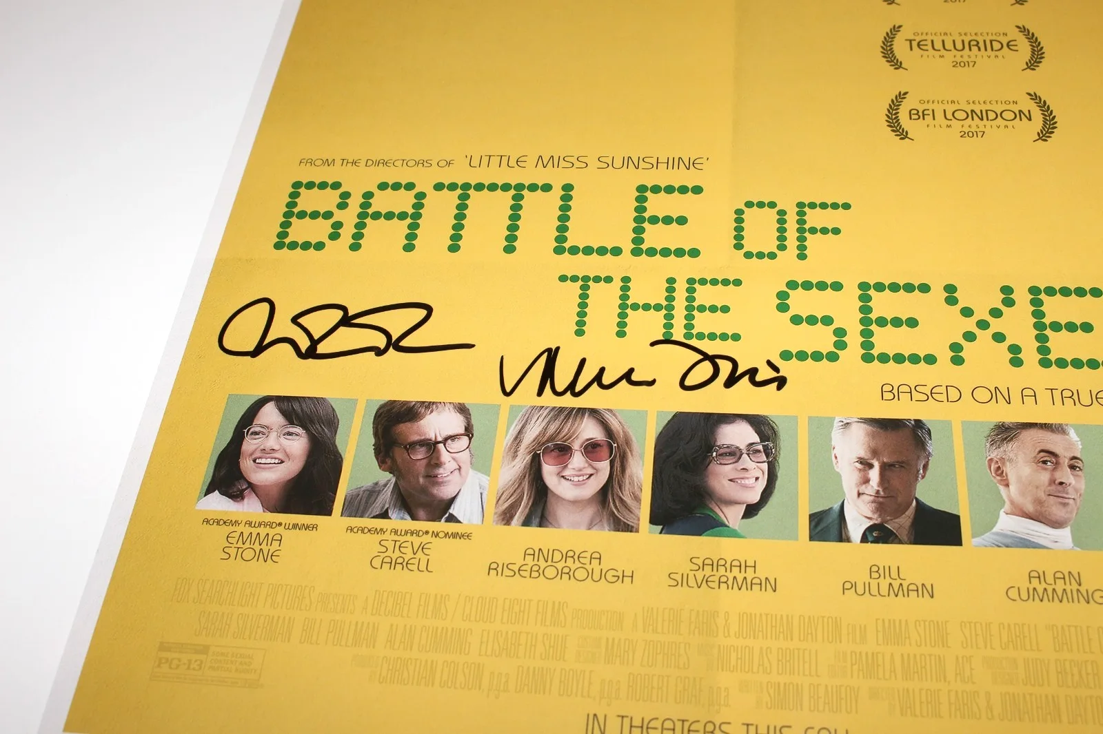 VALERIE FARIS & DAYTON SIGNED BATTLE OF THE SEXES 12x18 MOVIE POSTER BECKETT COA, изображение 3