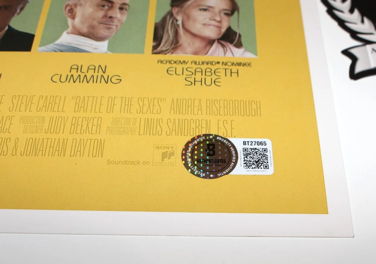 VALERIE FARIS & DAYTON SIGNED BATTLE OF THE SEXES 12x18 MOVIE POSTER BECKETT COA, изображение 4