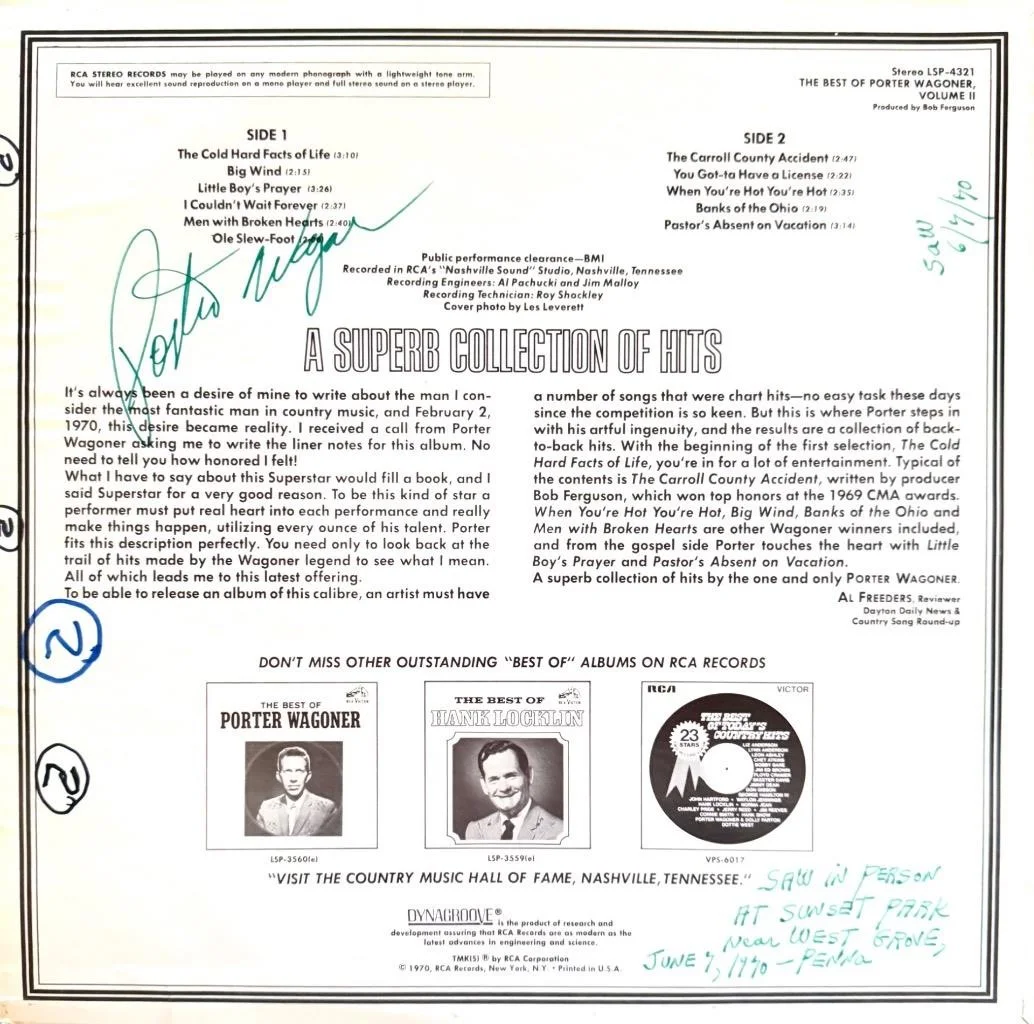 PORTER WAGONER HAND SIGNED AUTOGRAPH LP ALBUM "THE BEST OF VOL.II", изображение 2