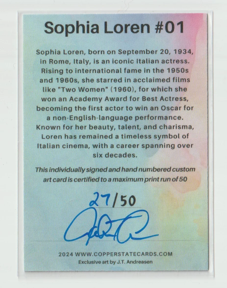 Sophia Loren Signed J.T. Andreasen Sketch Card #01 Rare #27/50 Movie Star, изображение 2