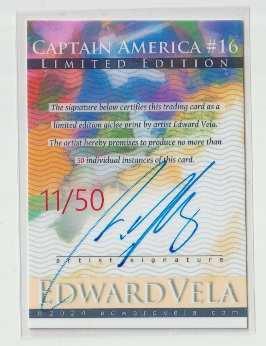Marvel Captain America Signed Edward Vela Sketch Card #33 Rare #11/50, изображение 2
