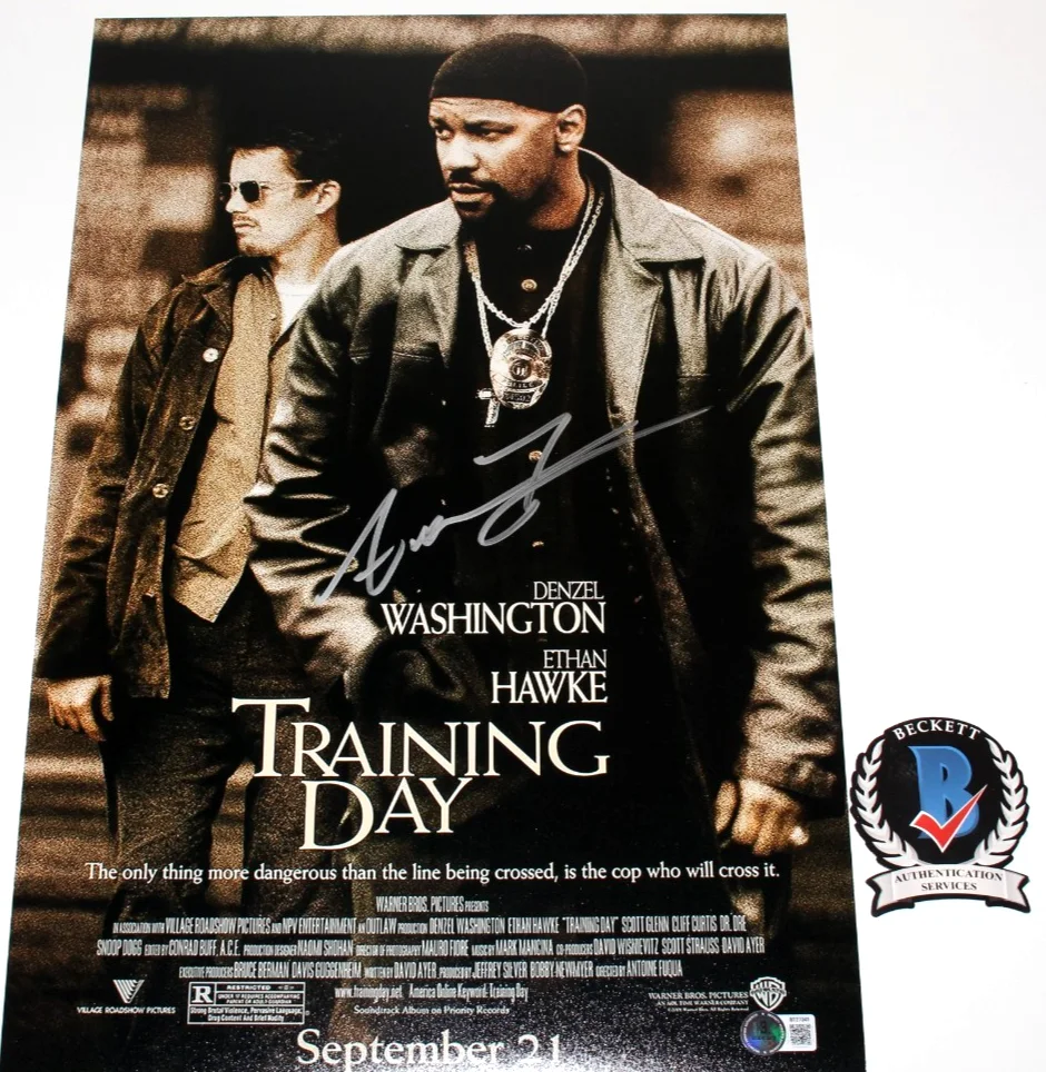 DIRECTOR ANTOINE FUQUA SIGNED 'TRAINING DAY' 12x18 MOVIE POSTER BAS BECKETT COA, изображение 2