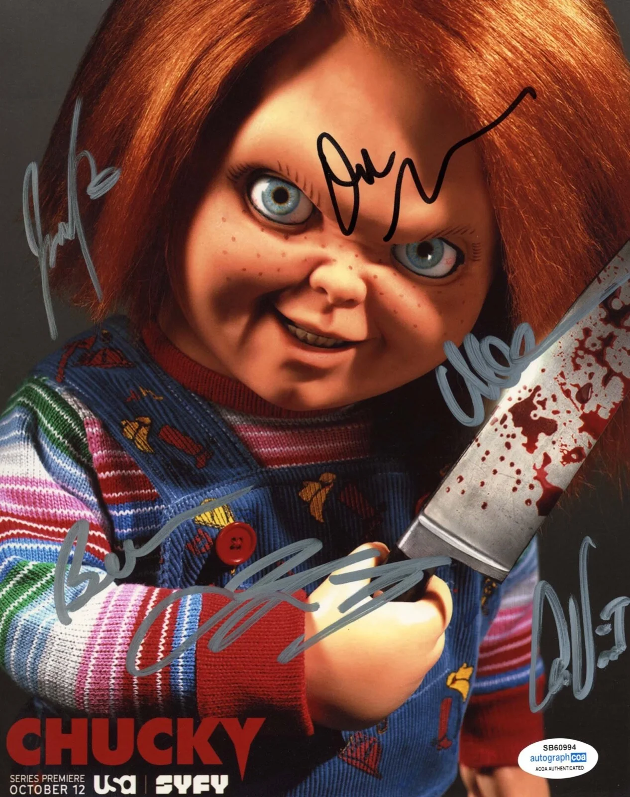 JENNIFER TILLY, DON MANCINI, FIONA DOURIF, MORE — Jennifer Tilly, Don Mancini, Fiona Dourif +3 signed "CHUCKY" 8x10 Photo ACOA COA, изображение 4