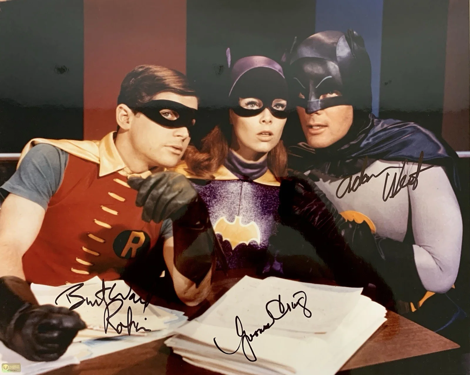 Adam West, Burt Ward, Yvonne Craig — Adam West, Burt Ward, & Yvonne Craig Signed Batman 16x20 Glossy Photo - JSA LOA