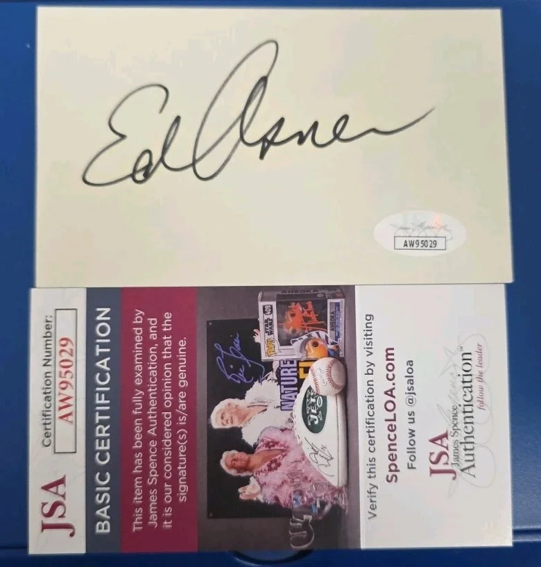 Ed Asner — Ed Asner Signed Index Card JSA Certified - Played Santa Claus "Elf", image 3