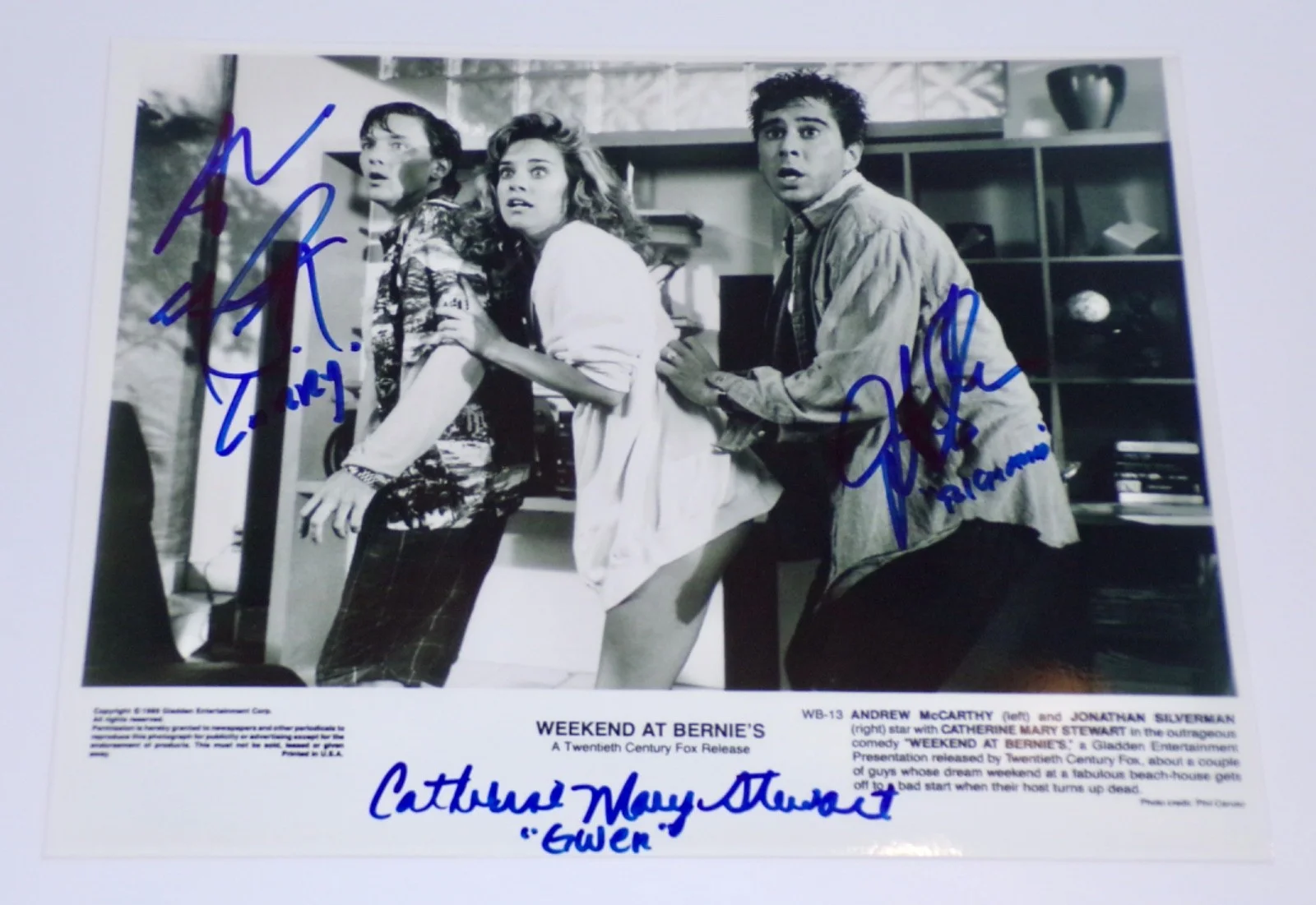 Andrew Mc Carthy, Jonathan Silverman, Catherine Mary Stewart — WEEKEND AT BERNIE'S Andrew McCarthy, J Silverman, Stewart SIGNED 8x10 BAS Letter, изображение 2