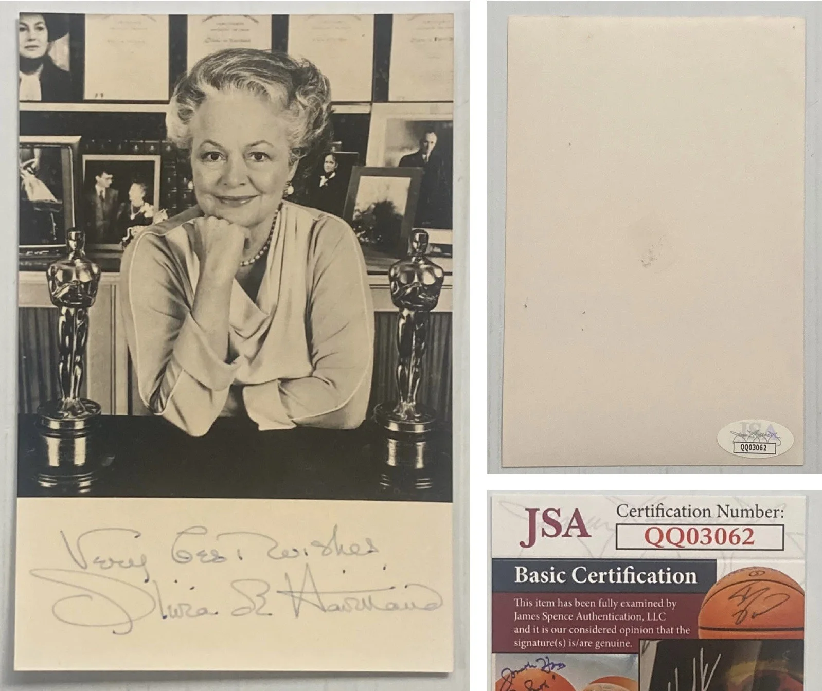 Olivia de Havilland — GWTW Olivia de Havilland Signed Autograph 4x6 B&W Photo - JSA Cert - FREE S&H!