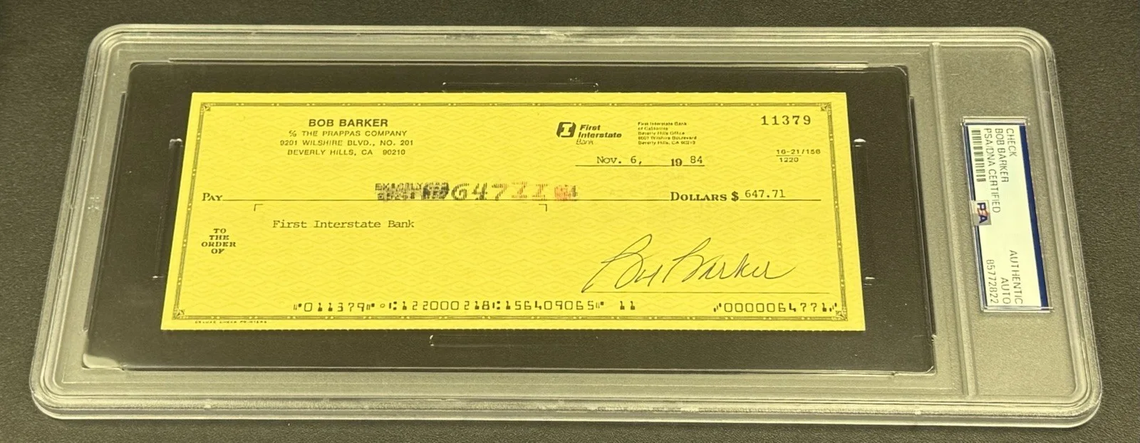 Bob Barker — 1984 BOB BARKER HAND SIGNED BANK CHECK PSA/DNA THE PRICE IS RIGHT SCARCE