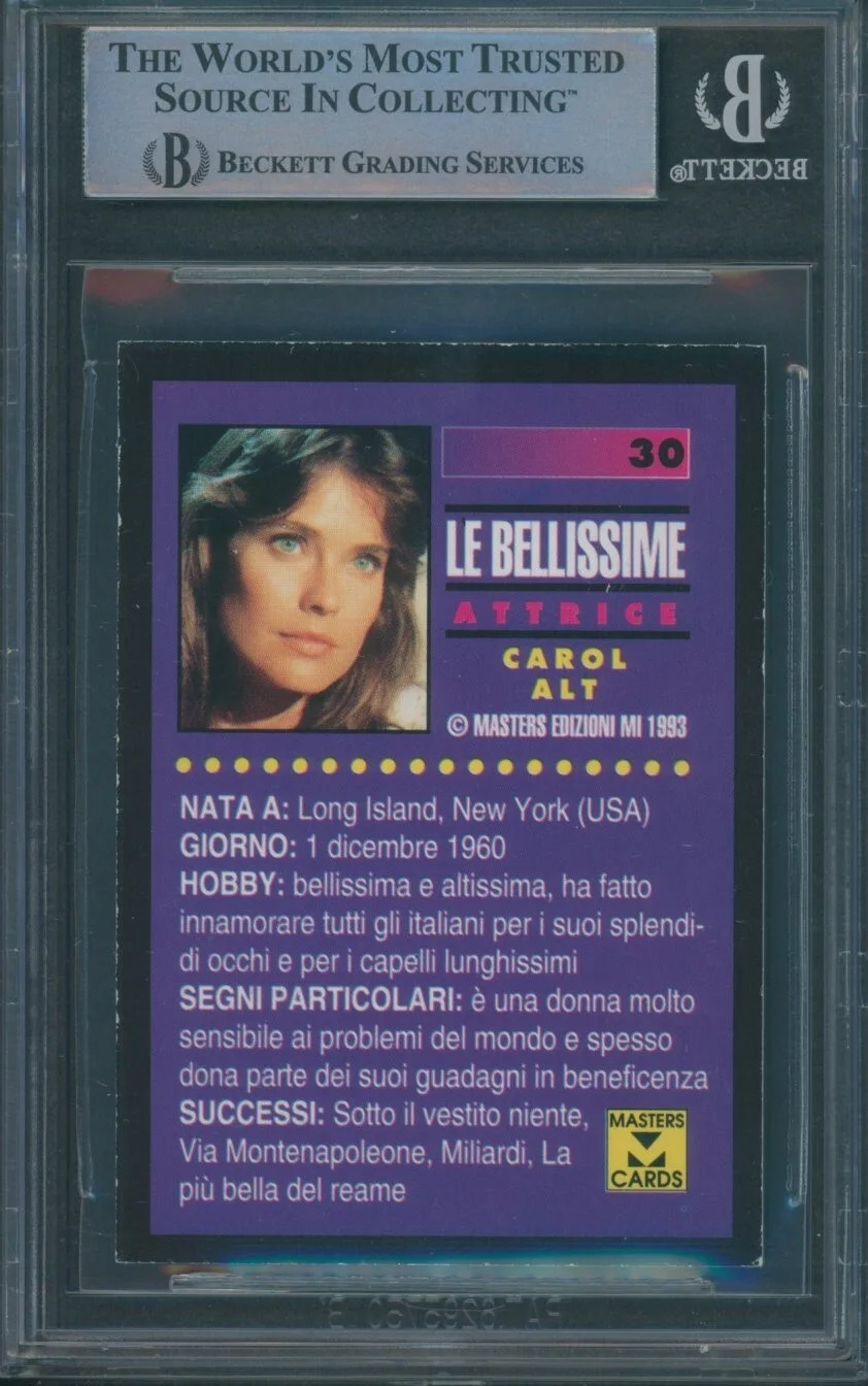 1993 Le Bellissime Masters Cards #30 Carol Alt Signed RC Beckett Authentic BAS, image 2