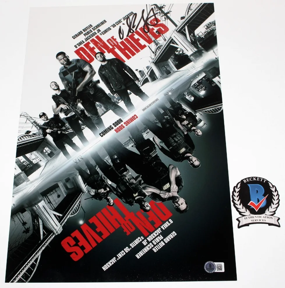 O'SHEA JACKSON JR. SIGNED 'DEN OF THIEVES' 12x18 MOVIE POSTER B BAS BECKETT COA, изображение 2