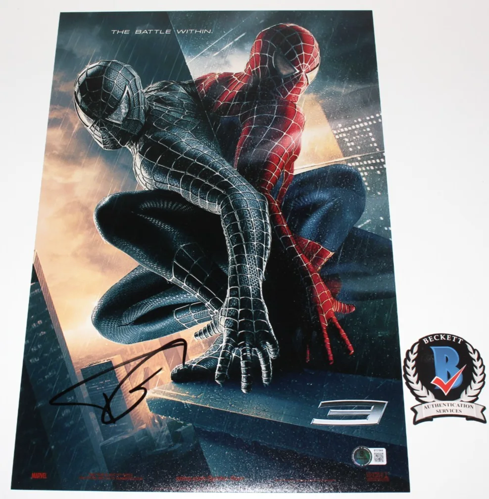TOPHER GRACE SIGNED 'SPIDER-MAN 3' 12x18 MOVIE POSTER VENOM BECKETT BAS COA, изображение 2