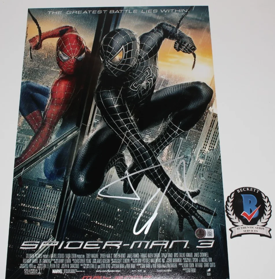 TOPHER GRACE SIGNED 'SPIDER-MAN 3' VENOM 12x18 MOVIE POSTER BECKETT BAS COA, изображение 2