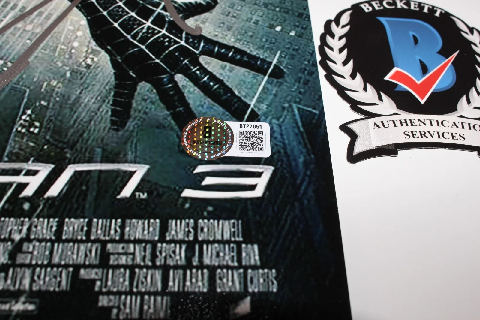 TOPHER GRACE SIGNED 'SPIDER-MAN 3' VENOM 12x18 MOVIE POSTER BECKETT BAS COA, изображение 3