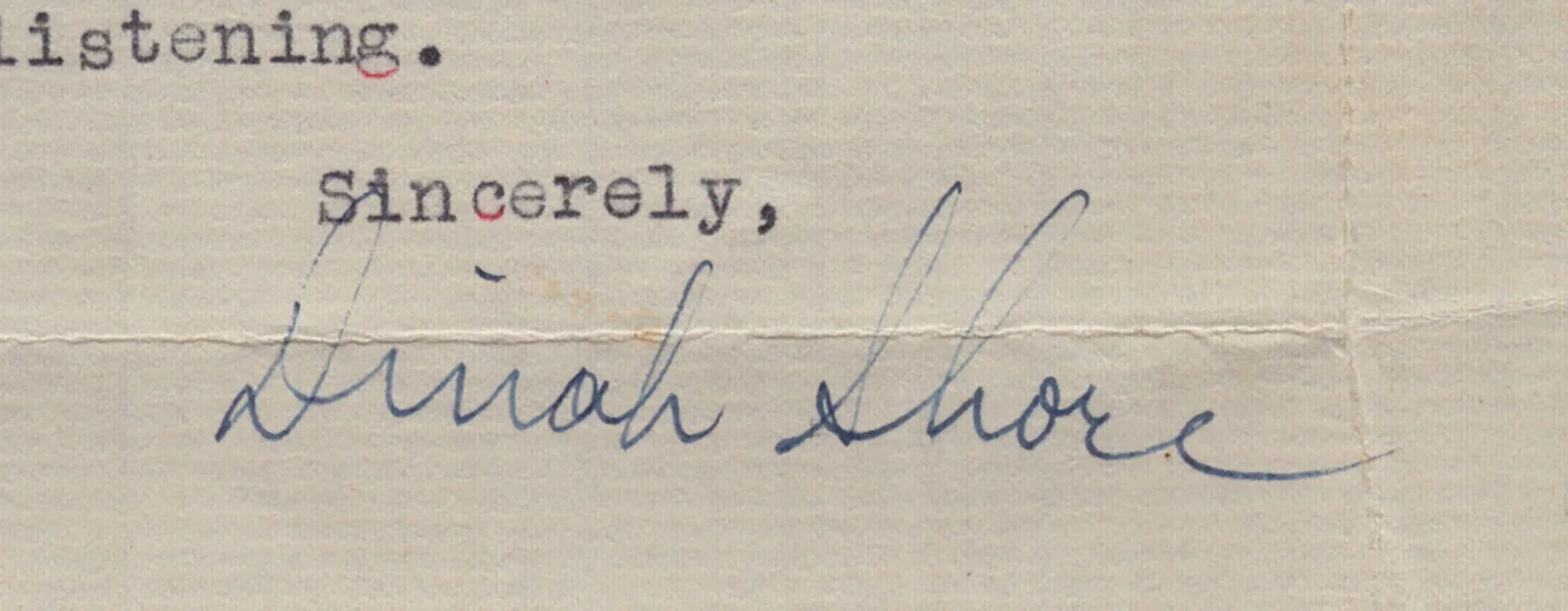 Dinah Shore — DINAH SHORE - TYPED LETTER SIGNED 08/26/1940, image 2