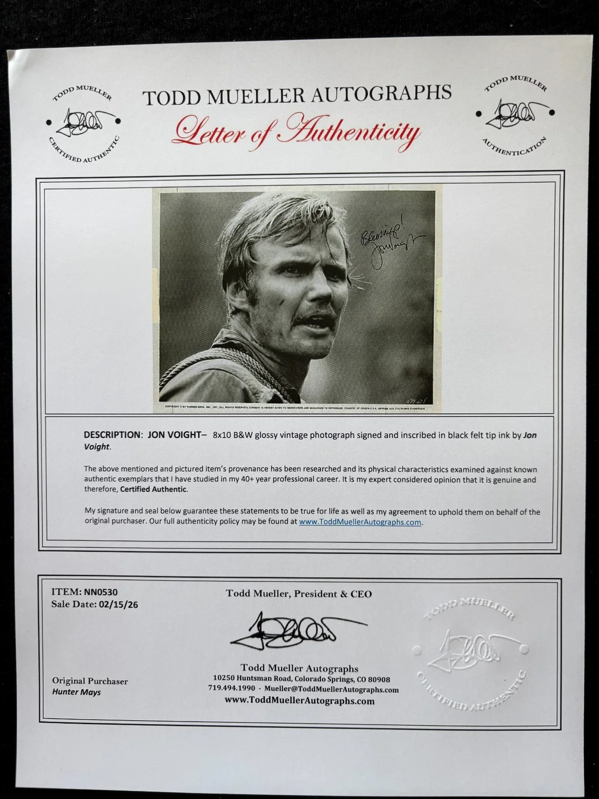 Jon Voight — Vintage Uncommon JON VOIGHT Signed 8x10 "Deliverance" Photo Midnight Cowboy +COA, image 5