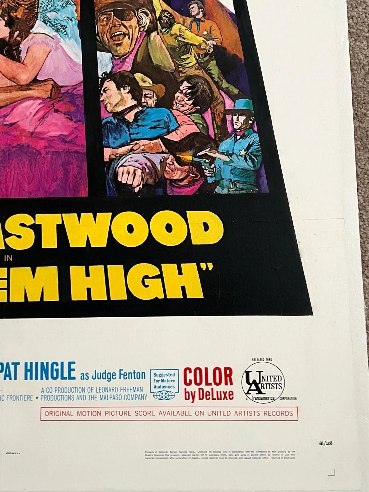 Hang ‘Em High US 1 Sheet 27x41” 1968 LINEN BACKED Original Clint Eastwood, изображение 2