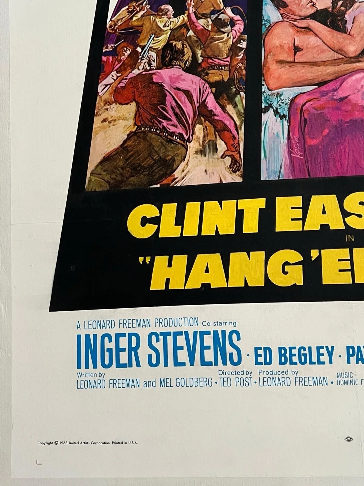 Hang ‘Em High US 1 Sheet 27x41” 1968 LINEN BACKED Original Clint Eastwood, изображение 3
