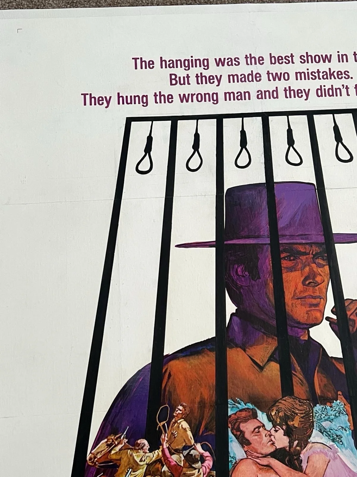 Hang ‘Em High US 1 Sheet 27x41” 1968 LINEN BACKED Original Clint Eastwood, изображение 5