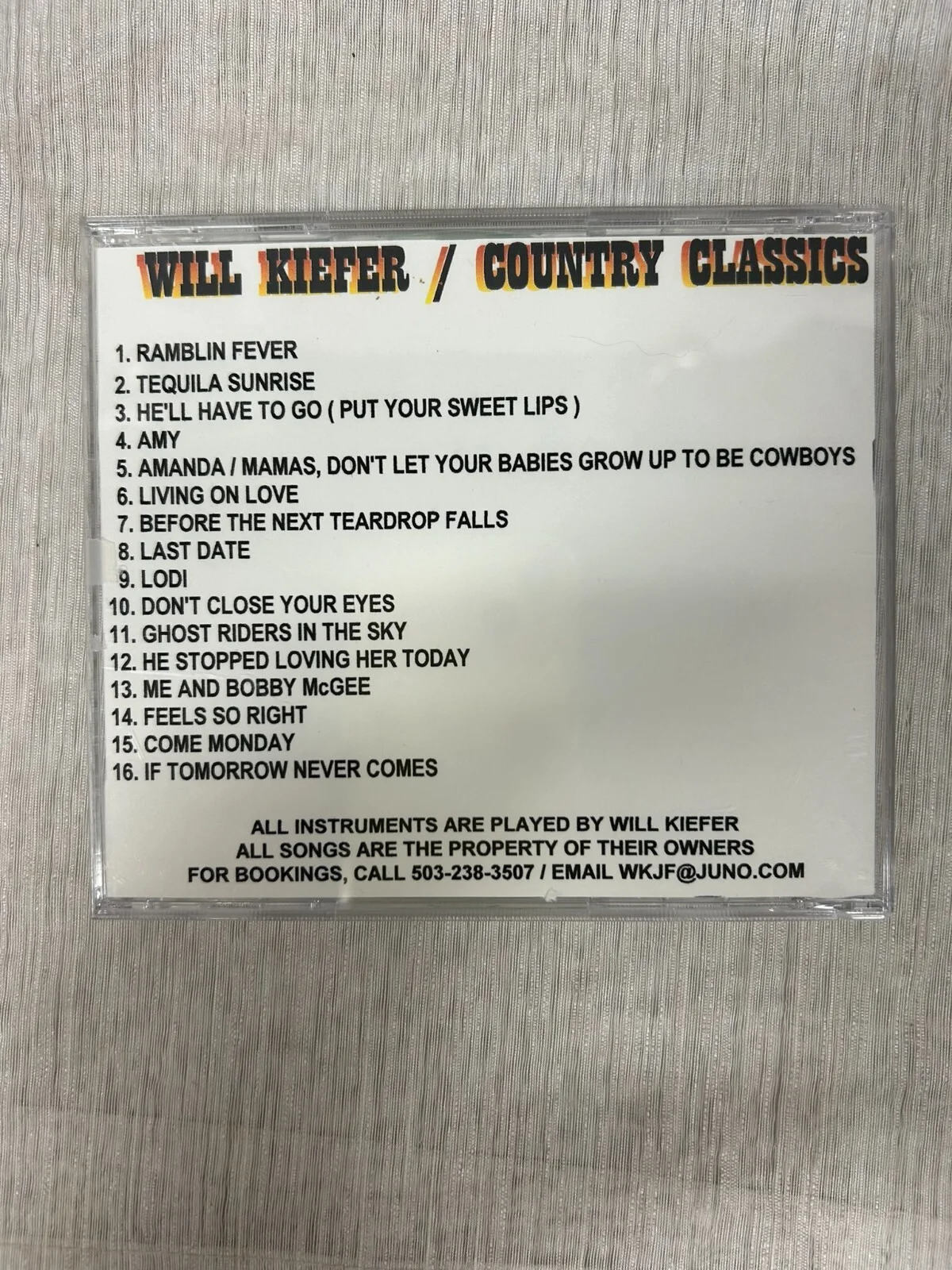 Will Kiefer Country Classics CD Signed No COA T7, image 3
