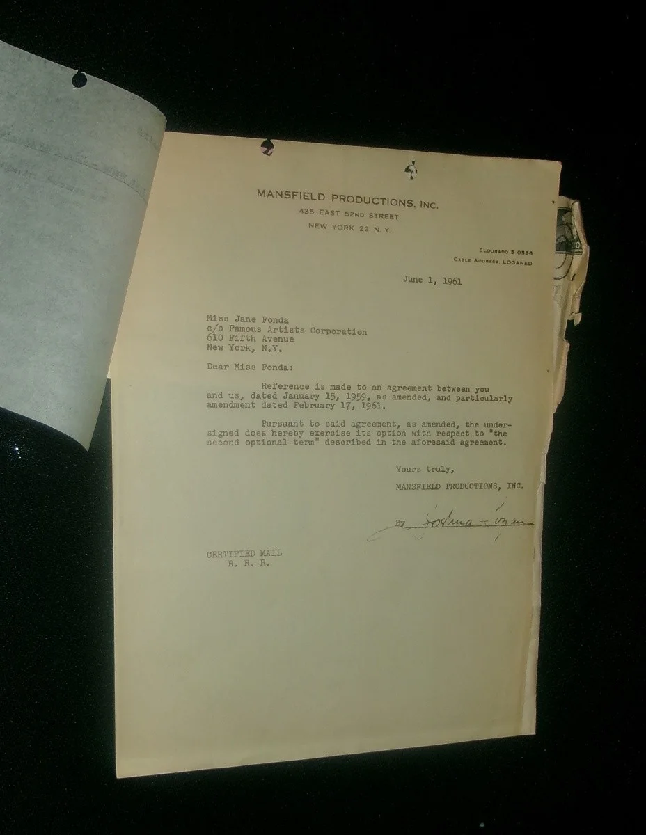JANE FONDA Execution Of Contract Change PARRISH & WALK WILD SIDE Floria Lasky #2, image 3