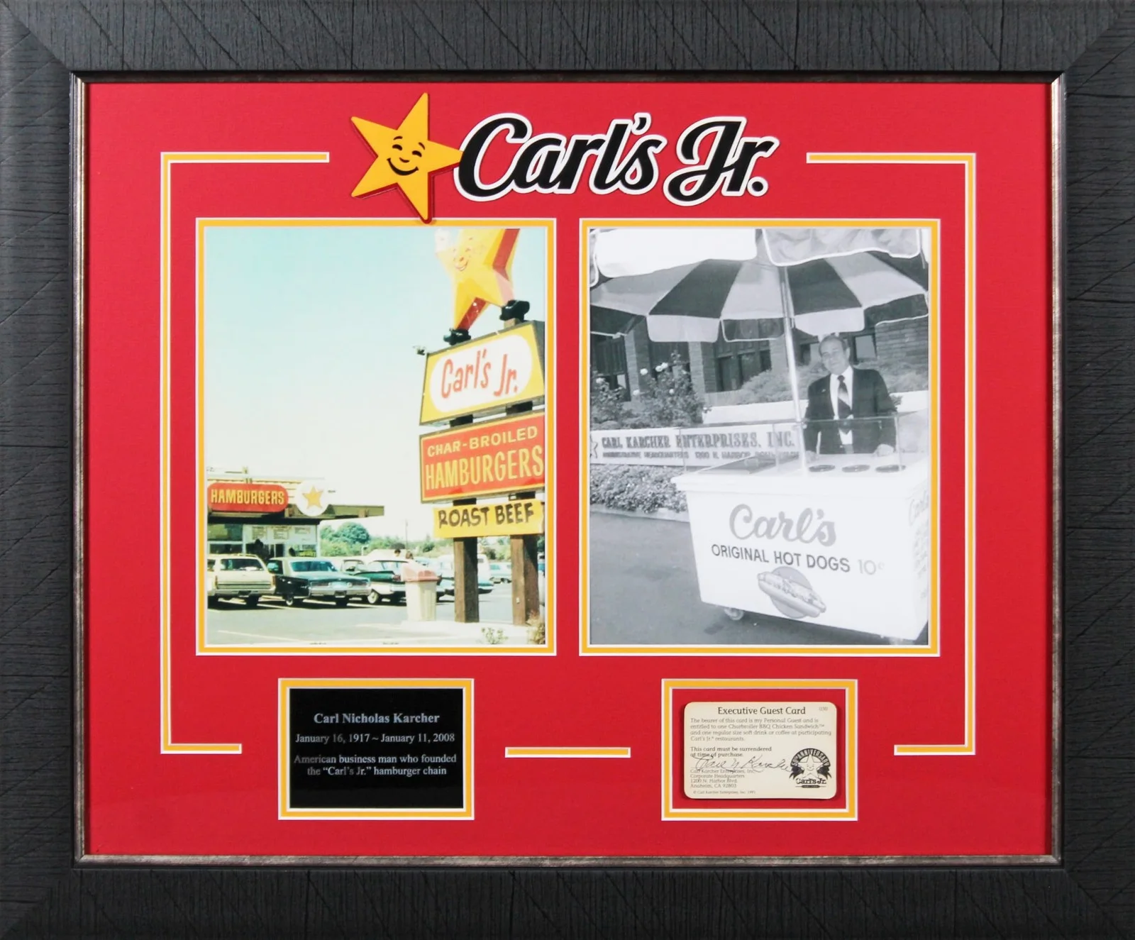 Carl Karcher — Carl Karcher Carl's Jr. Signed & Framed Executive Guest Card Card BAS #AE09337, изображение 5