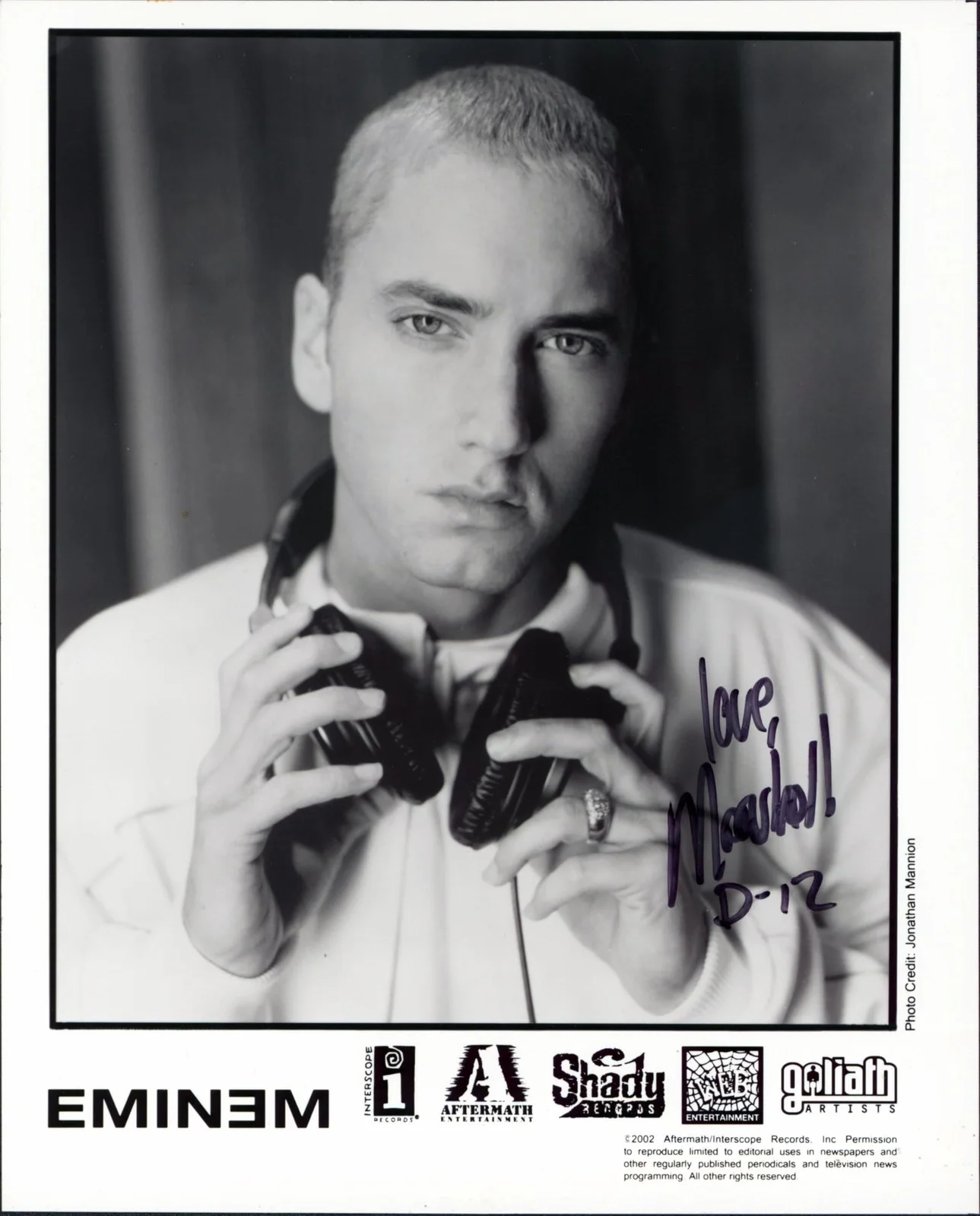 Eminiem — Eminem "Love D-12" Authentic Signed 8x10 Black & White Promo Photo BAS #AA01476, image 5