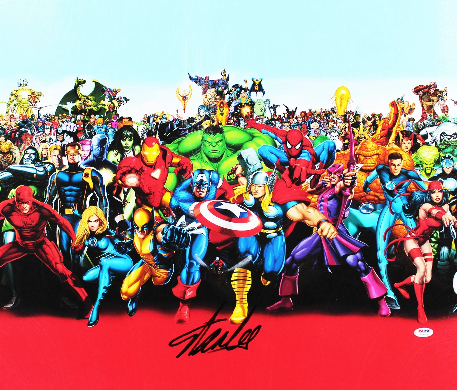 Stan Lee — Stan Lee Marvel Authentic Signed & Framed 20x24 Marvel Cast Canvas PSA #W18588, image 2