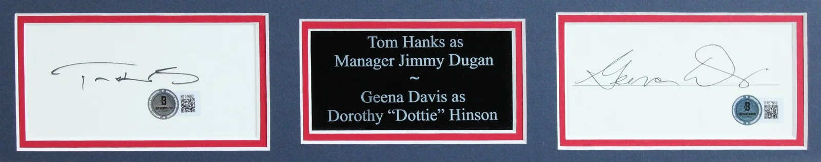 Tom Hanks, Geena Davis — Tom Hanks & Geena Davis A League Of Their Own Signed Framed Display BAS, изображение 2