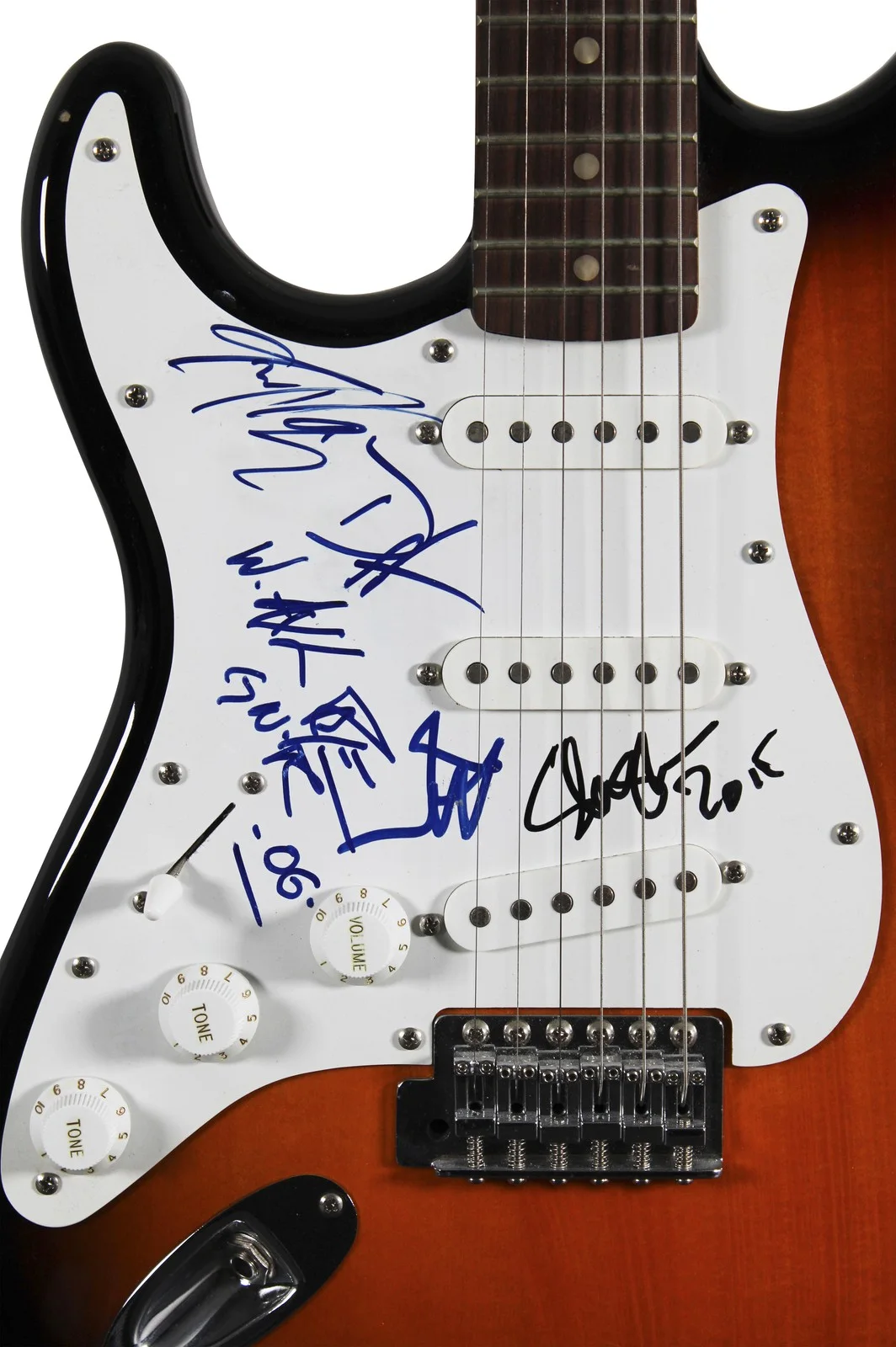 Axl Rose, Slash, Izzy Stradlin, Steven Adler, Duff McKagan — GNR (5) Rose, Slash, Stradlin, Adler & McKagan Signed Fender Squier Guitar JSA, изображение 2