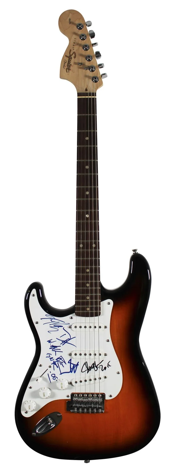 Axl Rose, Slash, Izzy Stradlin, Steven Adler, Duff McKagan — GNR (5) Rose, Slash, Stradlin, Adler & McKagan Signed Fender Squier Guitar JSA, изображение 3
