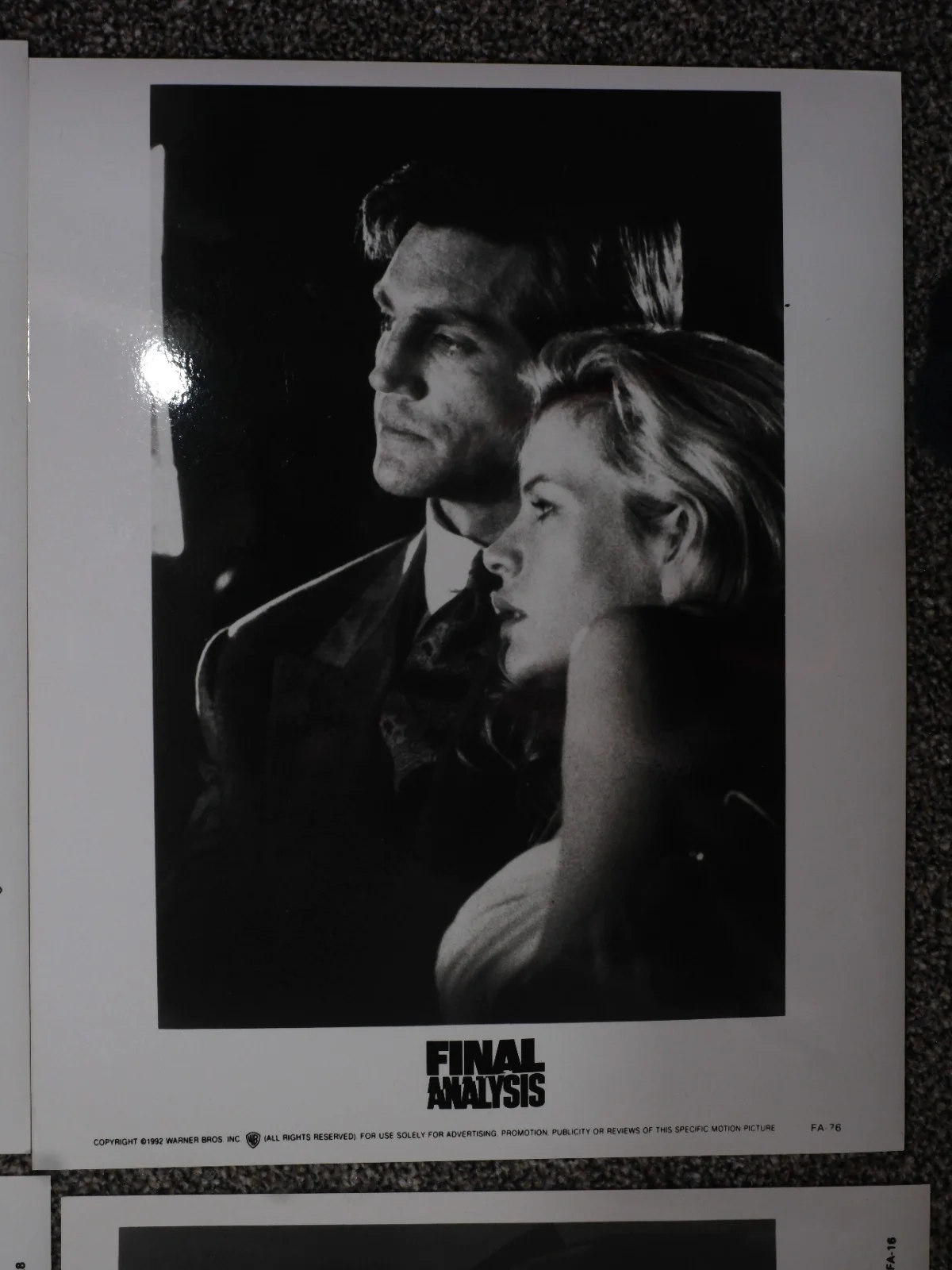 Vintage 1992 Final Analysis Black and White Lobby Cards x6 Warner Brothers, image 2
