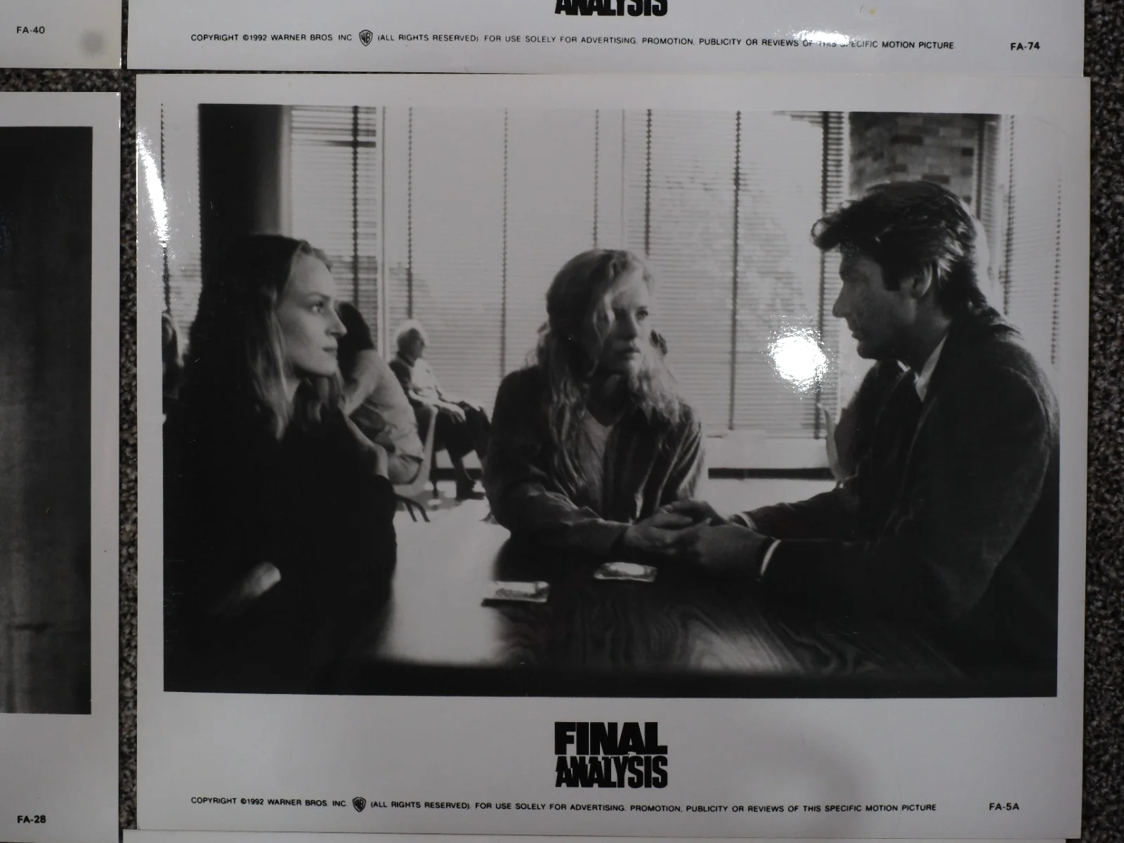 Vintage 1992 Final Analysis Black and White Lobby Cards x6 Warner Brothers, image 5