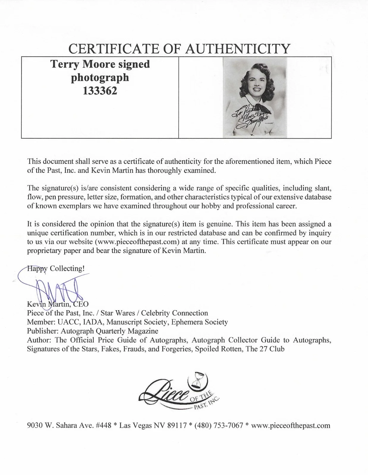 Terry Moore — TERRY MOORE signed 8x10 - BATMAN as Venus, MIGHT JOE YOUNG w UACC COA, изображение 3