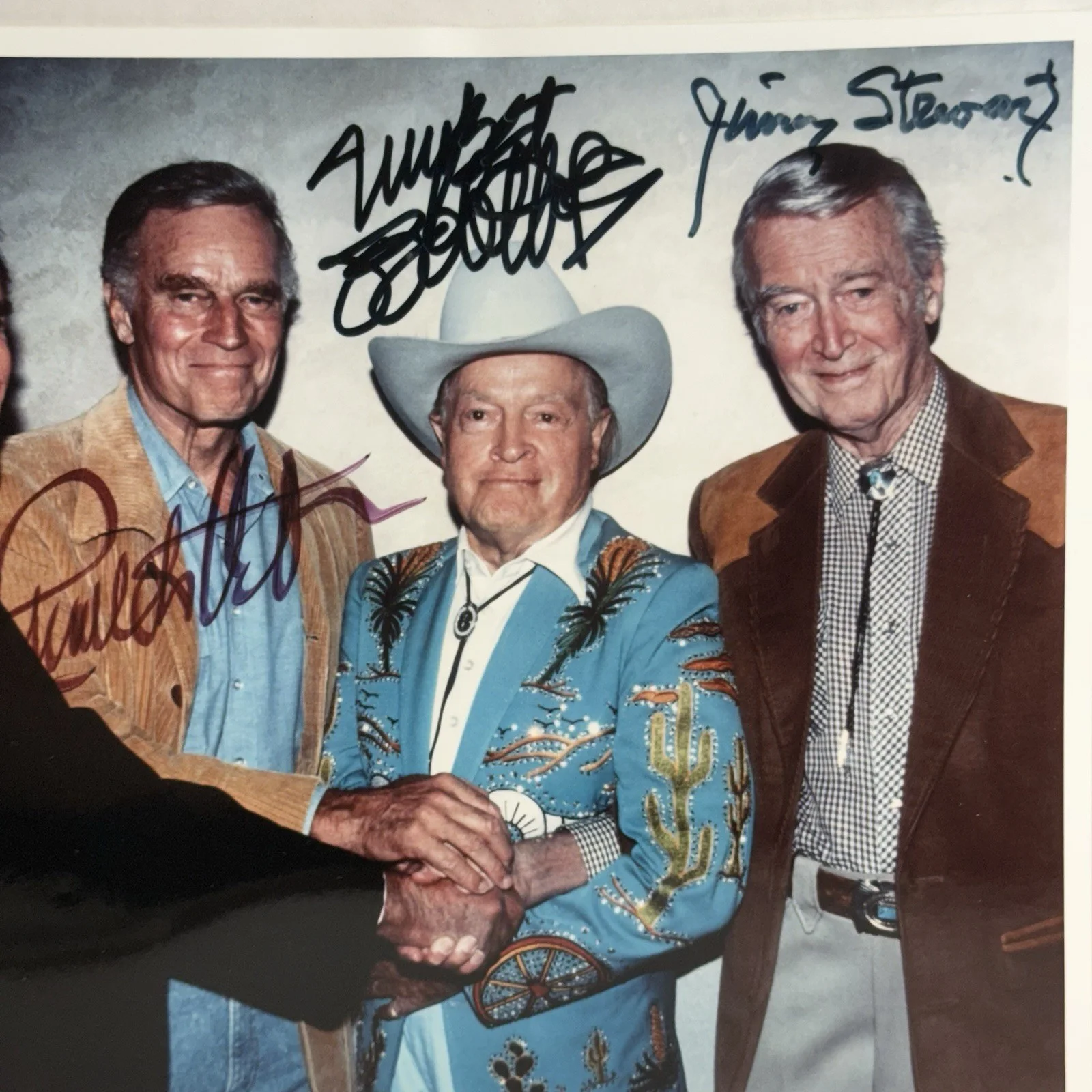 Hugh O’brian, Charlton Heston, Bob Hope, Jimmy Stewart — COWBOY ACTORS Autographed By 3 of 4 Charlton Heston, Bob Hope, Jimmy Stewart, изображение 3